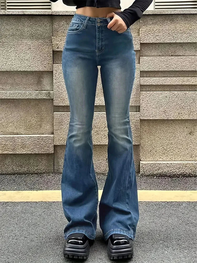 Women's High Waist Stretch Flare Jeans Vintage Y2K Bell Bottom Pants TAVEN System LLC