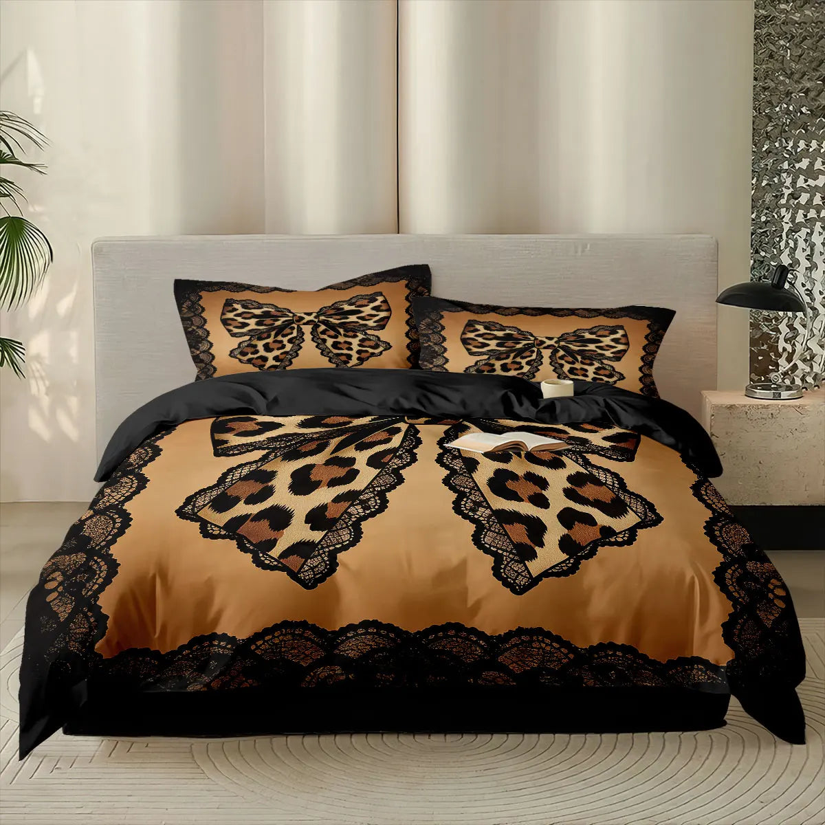 3pcs Leopard Print Butterfly Print Coreless Duvet Cover Set, Multi Size Bedding Decoration, Machine Washable TAVEN System LLC
