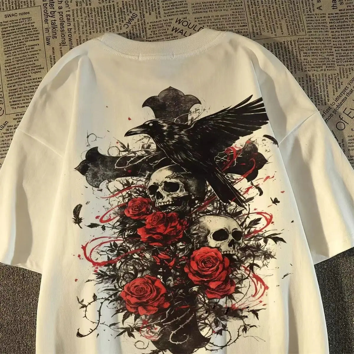 Men's Oversize Skull Cross Graphic T-Shirt Retro Streetwear Tee TAVEN System LLC