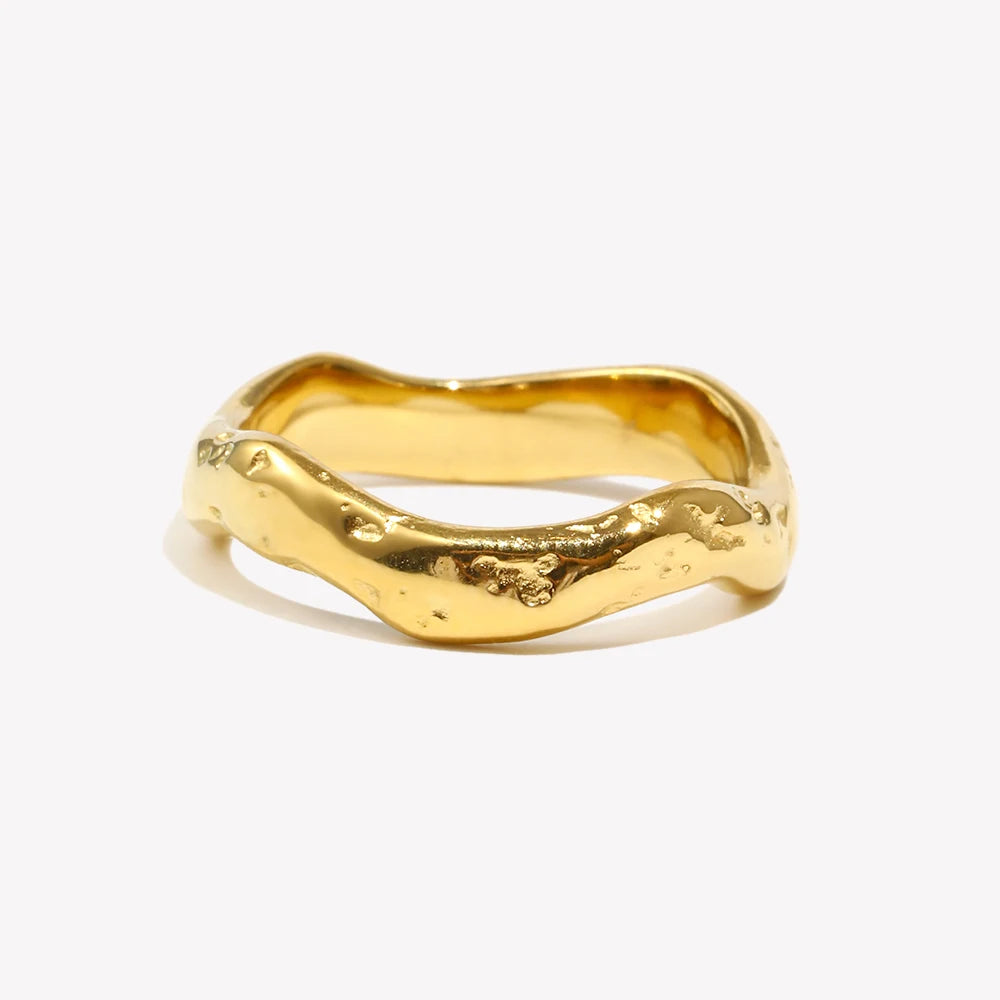 E.B.belle Beat Pattern Wave Plain Ring Waterproof Tarnish Free 18K Gold Plated Women's Rings 316L Stainless Steel Accessories TAVEN System LLC
