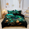 3Pcs Emerald Green & Golden Floral Rose Bedding Set - Luxury Vintage Floral Print Duvet Cover With 1*Duvet Cover + 2* Pillowcase TAVEN System LLC