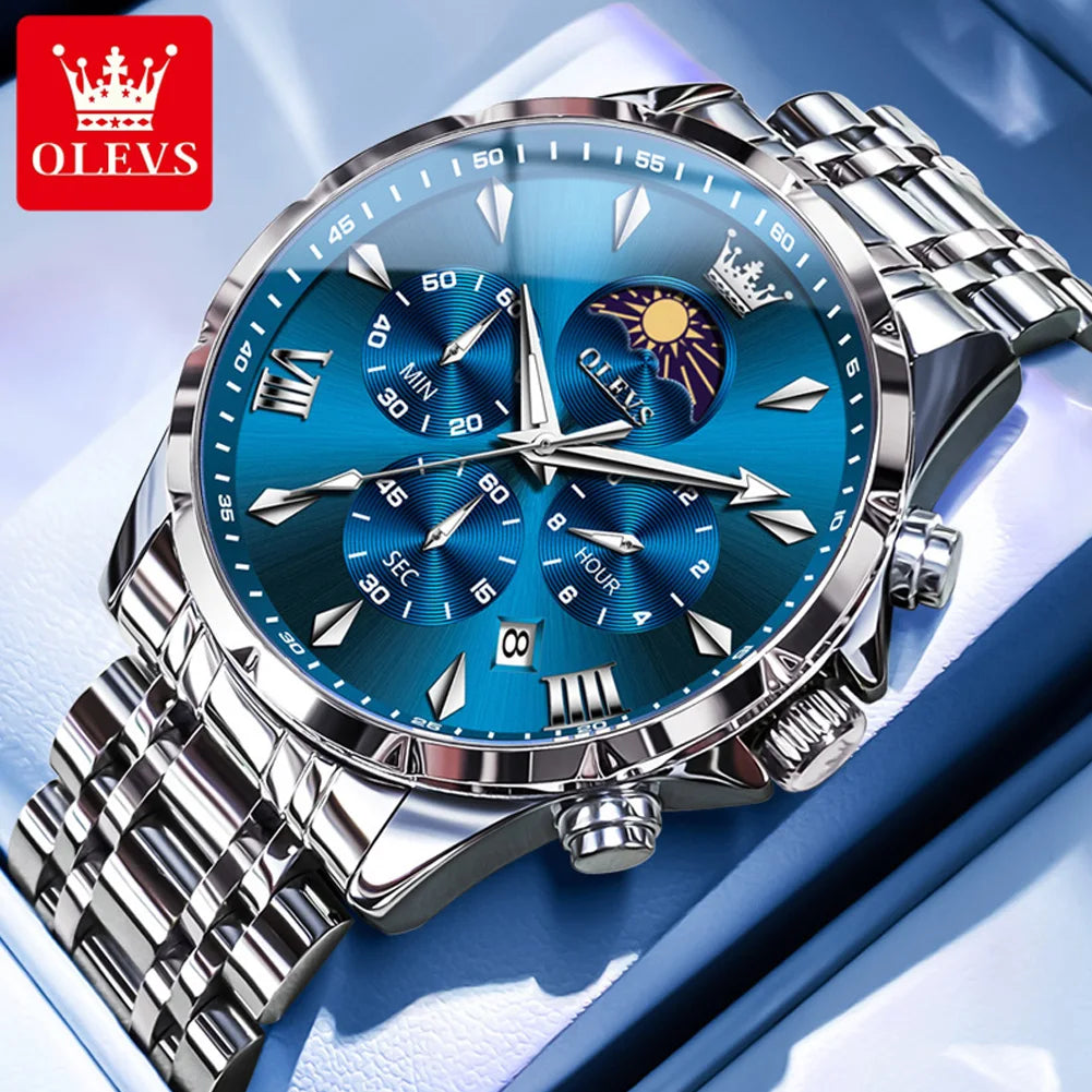 OLEVS 3653 Moon Phase Men Watch Luxury Brand Quartz Watch Fashion Original Waterproof Luminous 24-hour Automatic Date Men Watch TAVEN System LLC