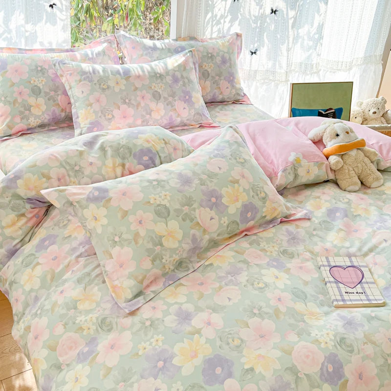 100 % Cotton Bedding Set Duvet Cover Set Luxurious Natural Floral Design Duvet Cover Pillowsham Pure Cotton Comfort Wrinkle Free TAVEN System LLC