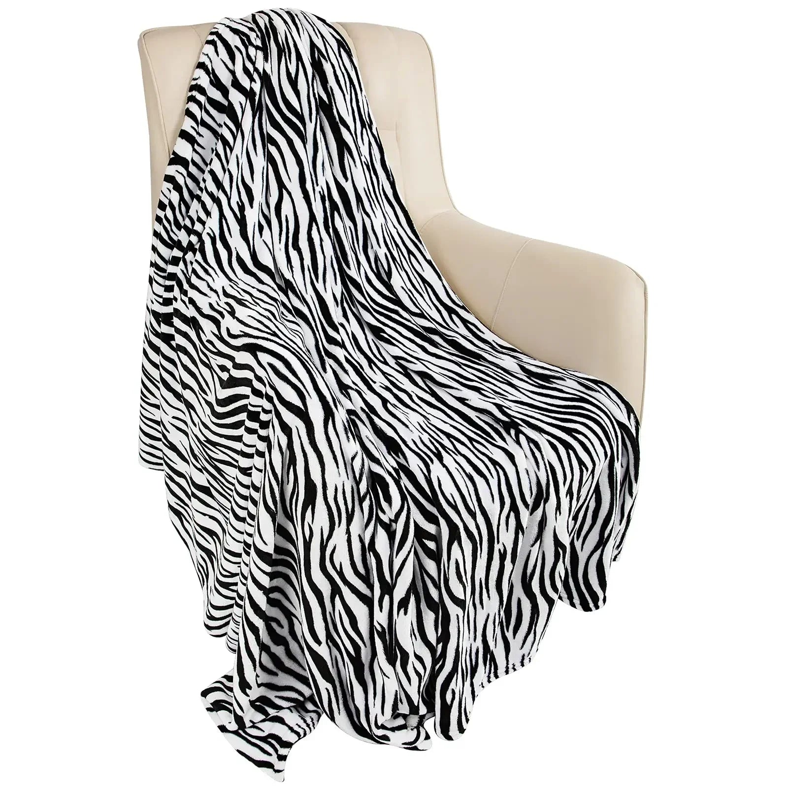 Black White Zebra Flannel Fleece Throw Blanket - Fuzzy Soft Lightweight, Warm Cozy for Couch & Bed TAVEN System LLC