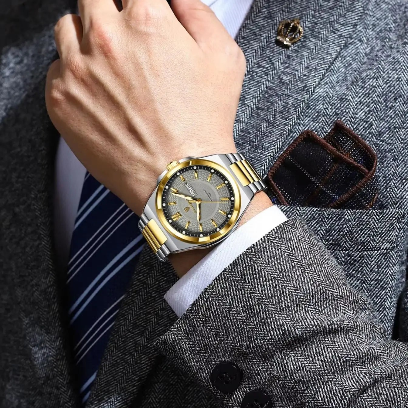 POEDAGAR Top Original Men's Watches Stainless Steel Waterproof Luminous Man Watch Date Week Classic Trendy Quartz Men Wristwatch - TAVEN System LLC