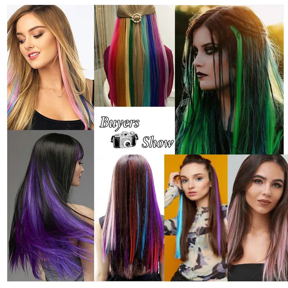 Color: T1/35, Stretched Length: 22inches, Ships From: CHINA - Synthetic 10 Pcs Straight Hair Extensions Clip in Hairpieces 22 Inch Hightlight Colorful Hair for Women Party Cosplay Gifts Taven