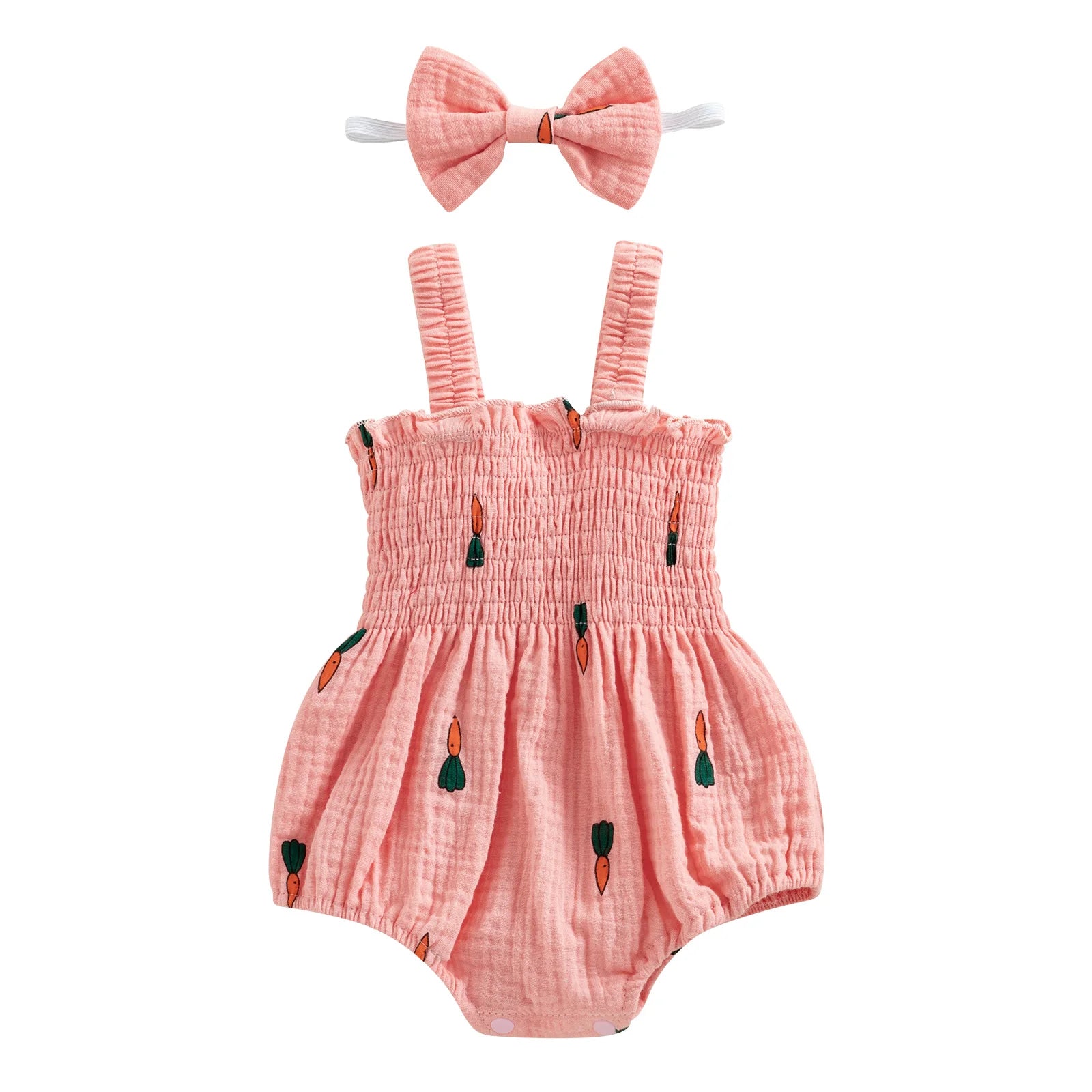 Baby Girl Cherry Print Romper with Matching Headband Summer Set