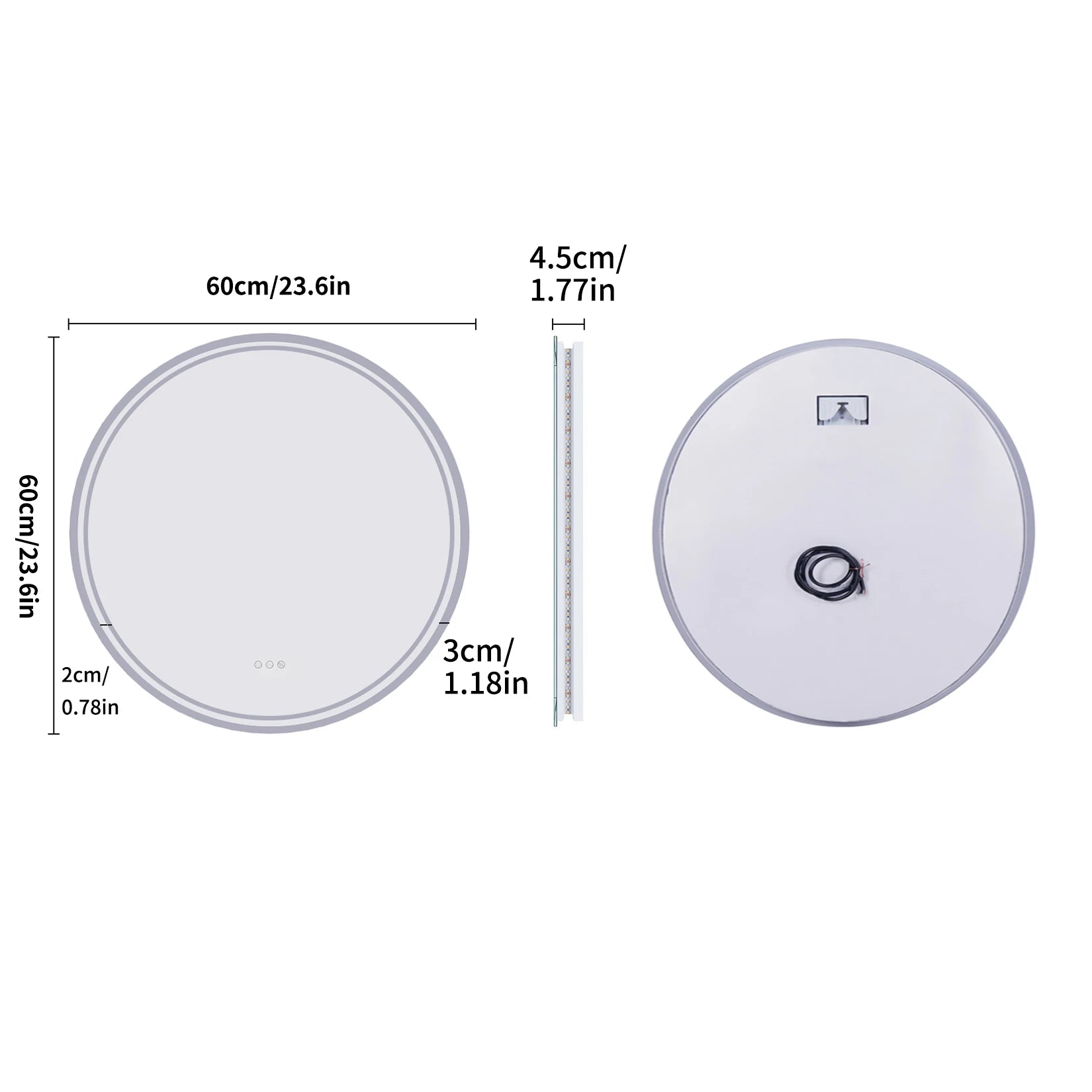 Large Round LED Bathroom Vanity Mirror Anti-Fog with Brighter Lights for Makeup Wall Mount Smart Touch TAVEN System LLC