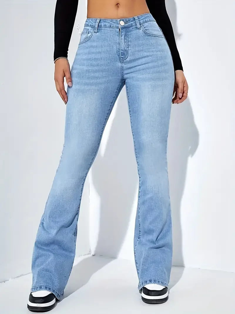Women's High Waist Stretch Flare Jeans Vintage Y2K Bell Bottom Pants TAVEN System LLC