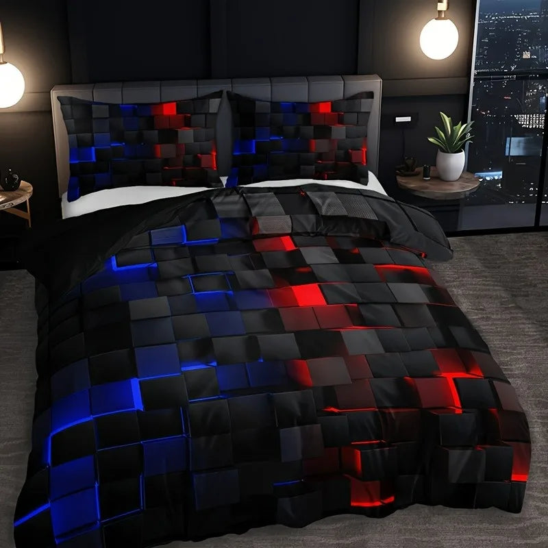 Safndot 3pcs Digital Print Quilt Cover Set Cool Technology Four Seasons Red Blue Four Sizes Available TAVEN System LLC