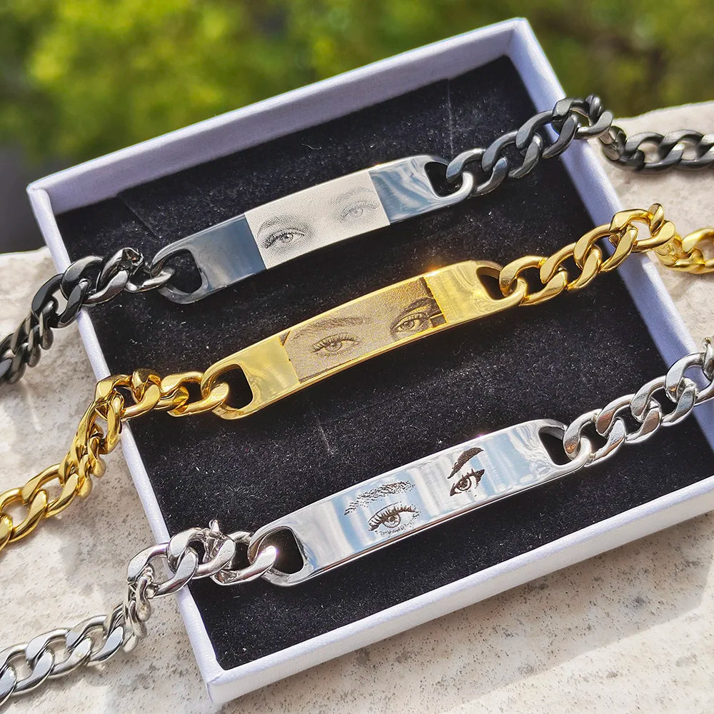Custom Logo Name Engrave Bracelet Personalized Nameplate Stainless Steel Thick Hand Chain Custom Couple Men Women Jewelry Gift TAVEN System LLC