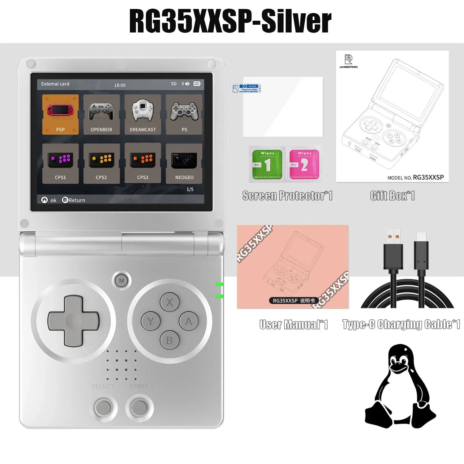 ANBERNIC RG35XXSP FILP 3.5 Inch IPS Screen Retro Game Console 64GB Built-in TF Card 3300mAh Battery Linux System HD TV Output Support Classic Casual Gaming  Built-in Hall Switch Chip TAVEN System LLC