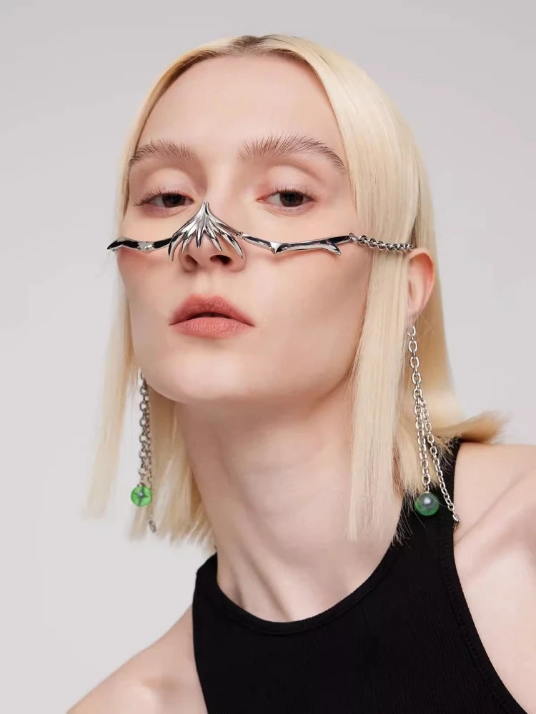 Luxury CyberPunk Y2K Magic Ball Streamline Chain Silver Color Hollow Facial Accessories Earring For Women Men Party Jewelry TAVEN System LLC