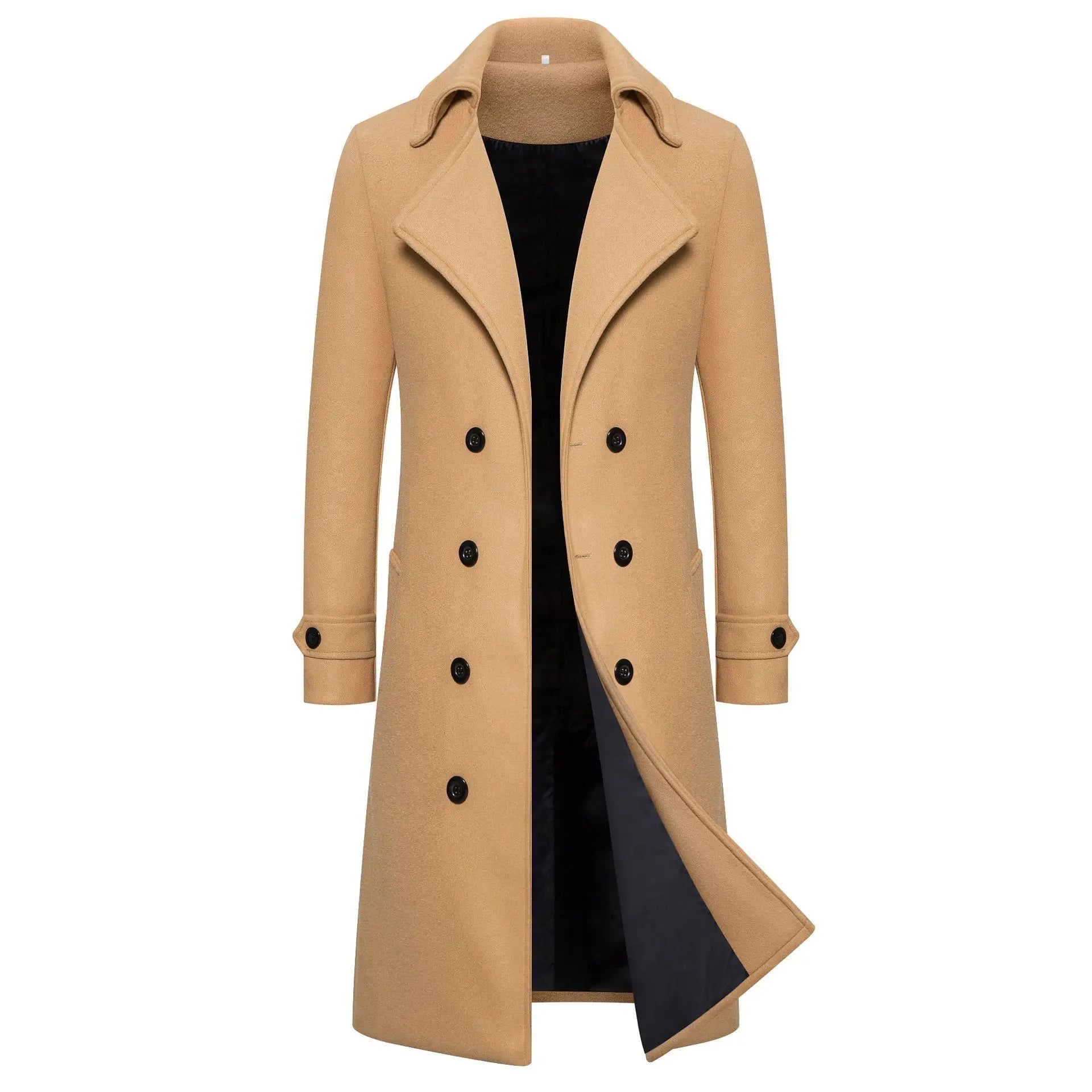 Men Double Breasted Wool Trench Coat Long Smart Casual Overcoat TAVEN System LLC