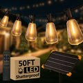 50FT ST38 Solar String Lights, 2700K Warm White, Black Wire, E12, Solar Powered with Remote, Waterproof Outdoor Patio Lights TAVEN System LLC