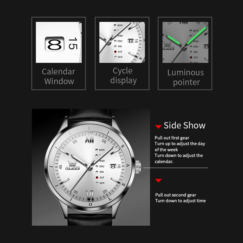 OLEVS 2931 Men Watch Fashion Simple Leather Waterproof Luminous Calendar Chronograph Luxury Brand Sports Quartz Men Watch Reloj TAVEN System LLC