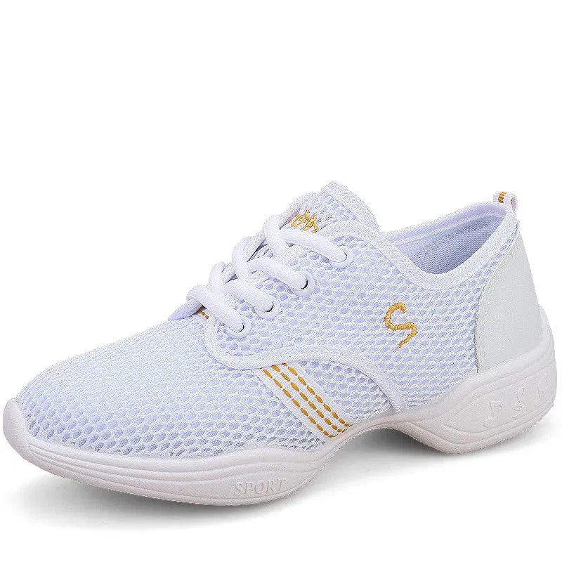 Color: Gold, Shoe Size: 38 - Lightweight Sneakers Fashion Sports Feature Soft Outsole Breathable Running Modern Dance Shoes Sneakers for Woman Practice Shoes bibady