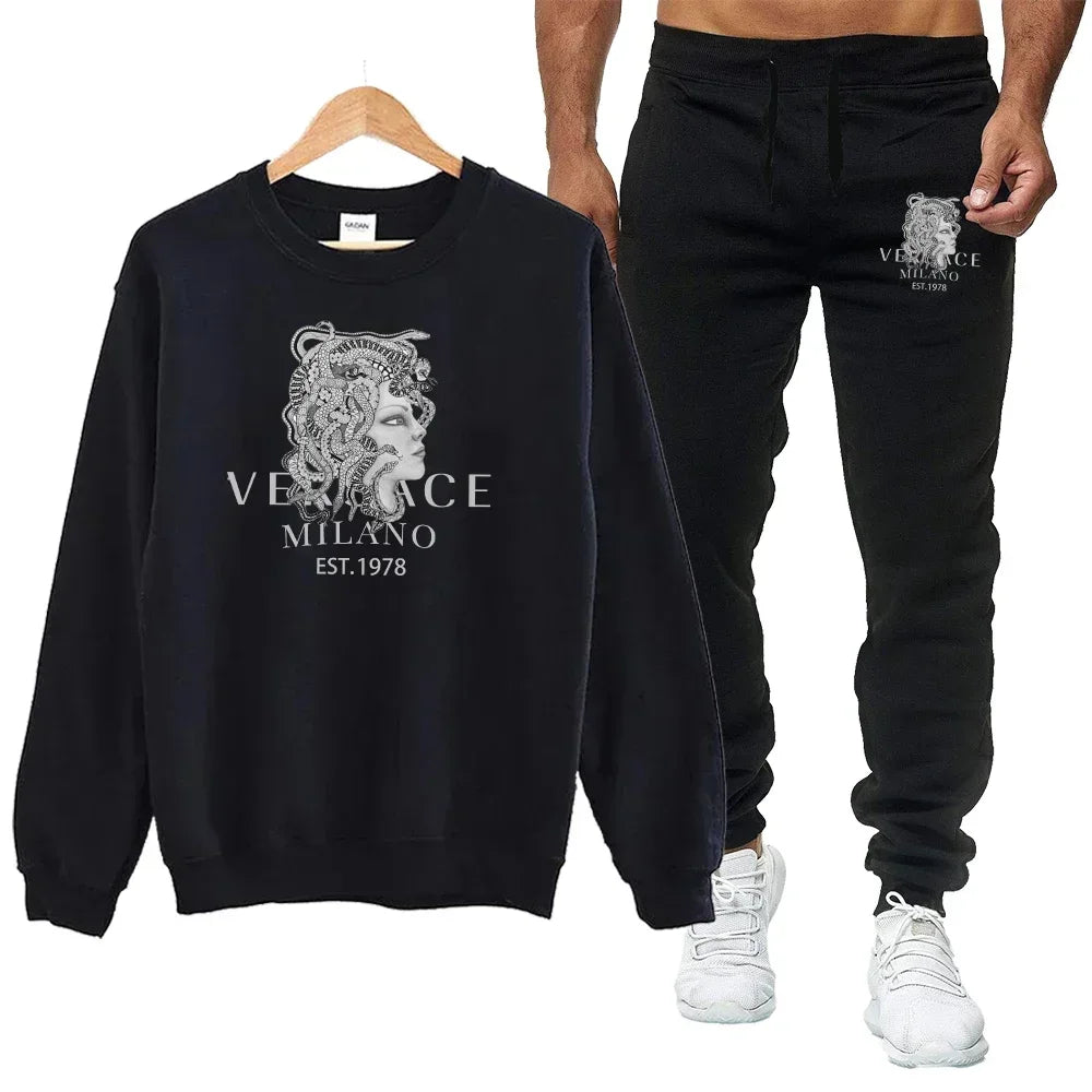 Men Print Sweatshirt Tracksuit Set Casual Sports Two Piece Outfit