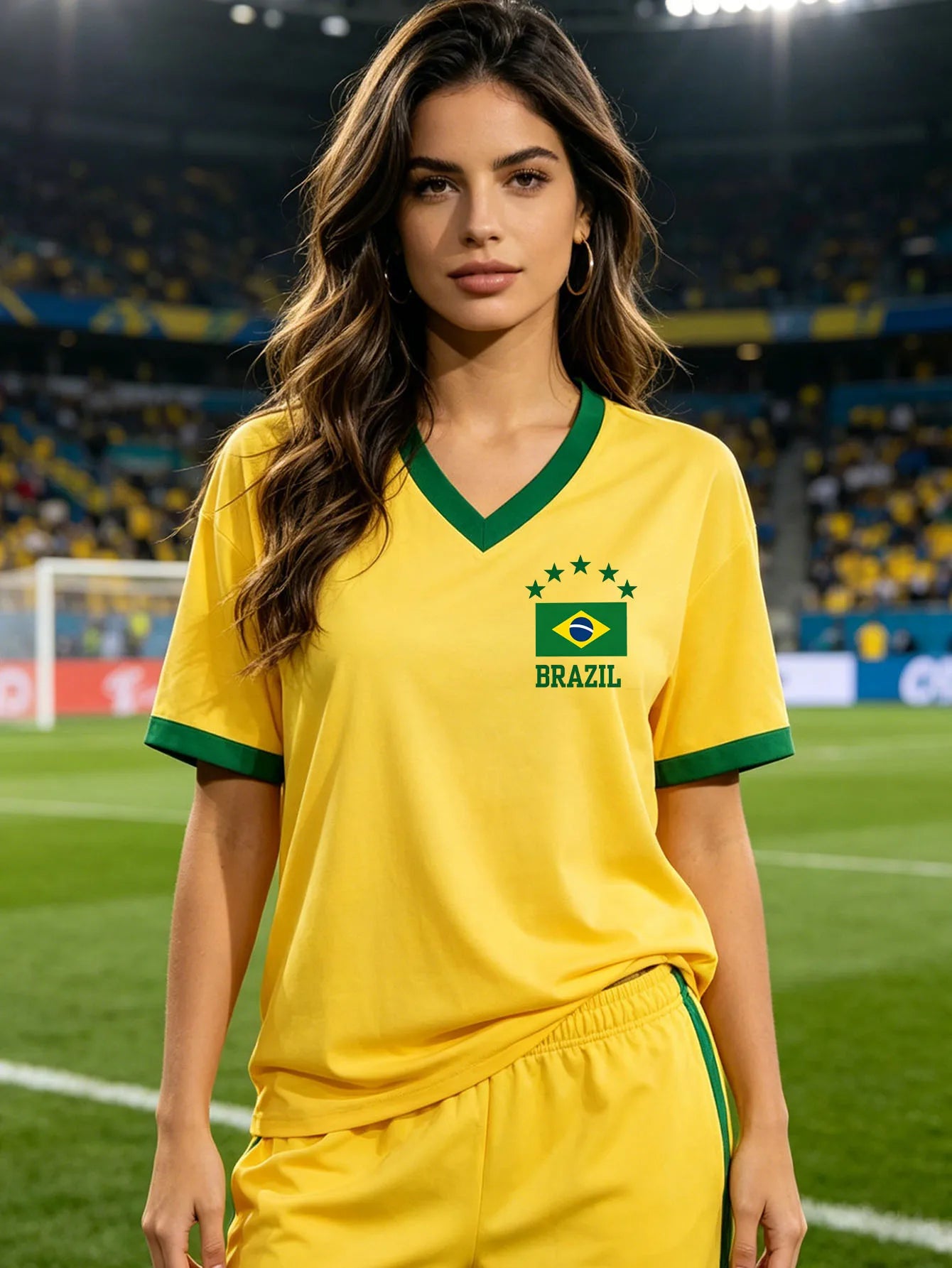 Women's Brazil National Team Aesthetic Jersey T-Shirt, Sporty Graphic Print TAVEN System LLC