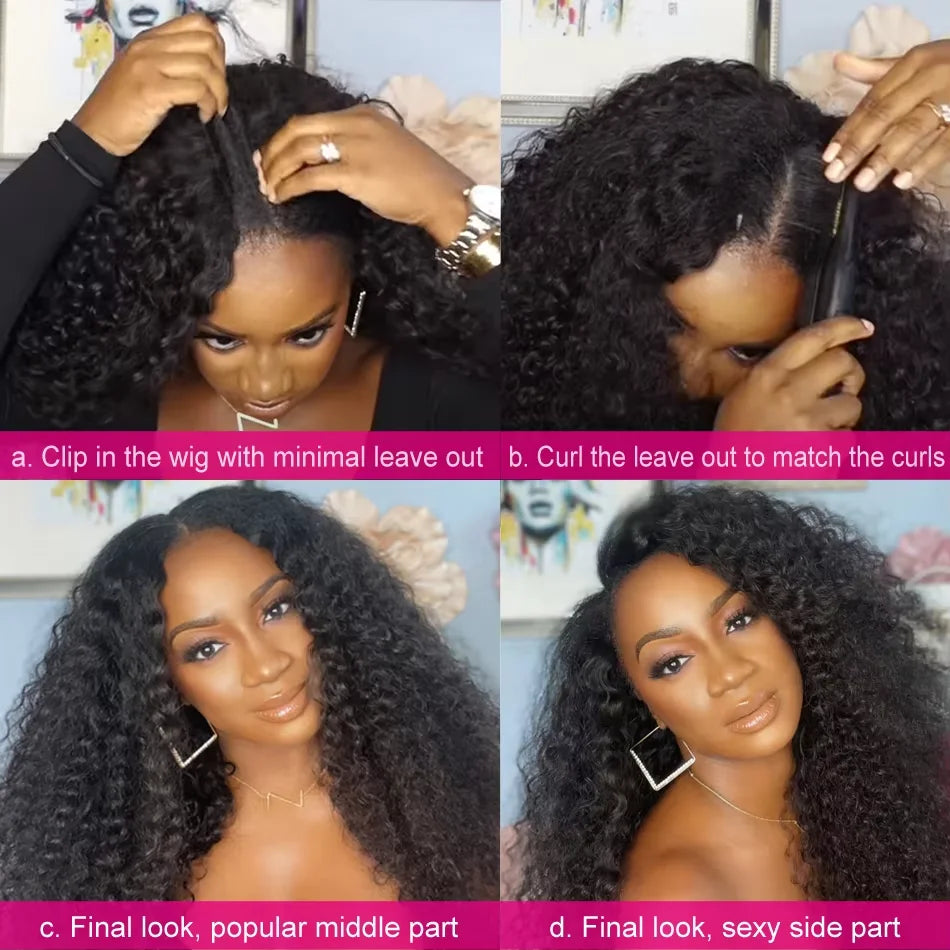 Kinky Straight U Part Remy Human Hair Wig Long