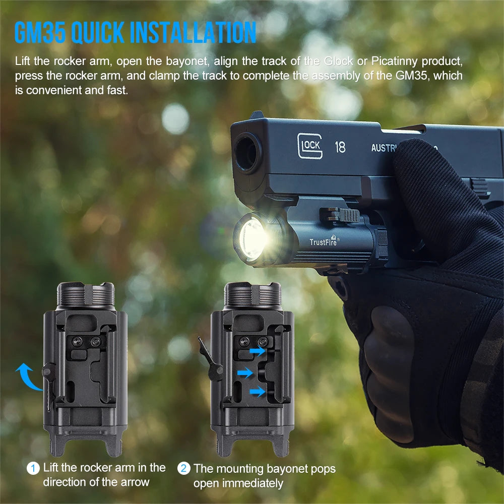 Trustfire GM35 Tactical Flashlight 1350 Lumen type c usb rechargeable light self defense weapons Torch Light for Gl0ck Picatinny TAVEN System LLC