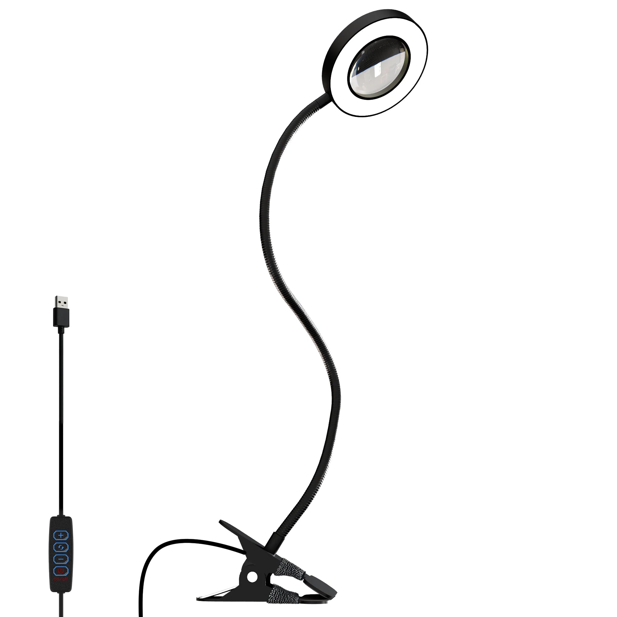 1pc, 5X Magnifying Glass with Light, Clip On LED Magnifying Lamp with Clamp, 3 Modes Dimmable for Reading, Crafts, DIY, Reading. TAVEN System LLC