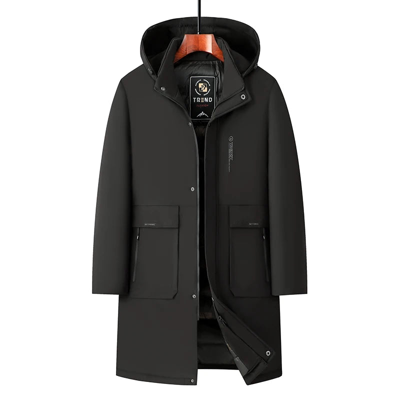 Men Windbreaker Parka Jacket Warm Hoodless Winter Overcoat Streetwear