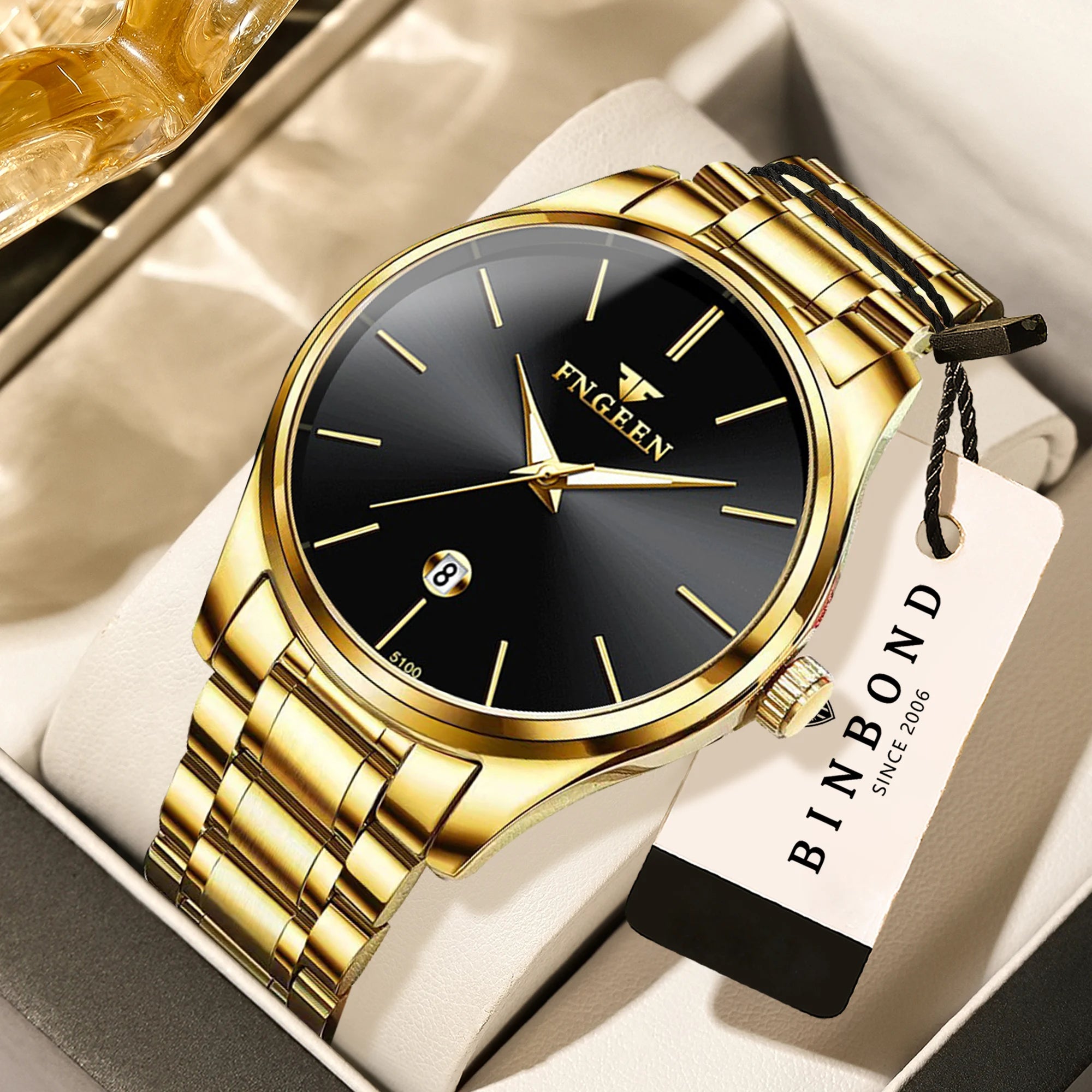 BINBOND stainless steel durable quartz watches for men luxury luminous waterproof precise auto date men's watch casual reloj - TAVEN System LLC