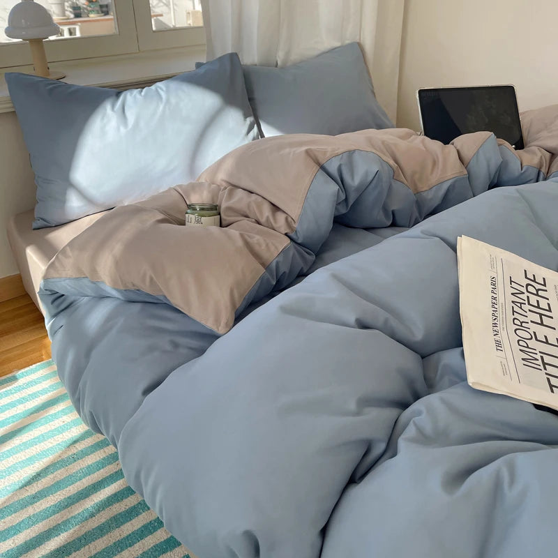 Cotton Bedding Set 4pcs with Solid Bed Sheet Duvet Cover Pillowcases Single Couple Bedsheet King Queen Double Twin Size TAVEN System LLC