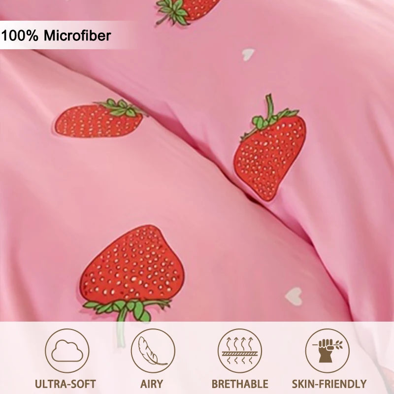 3pcs/set Small Strawberry Print Duvet Cover Set(1 Duvet Cover & 2 Pillowcase）Soft And Skin-Friendly Duvet Cover Bedding Set TAVEN System LLC