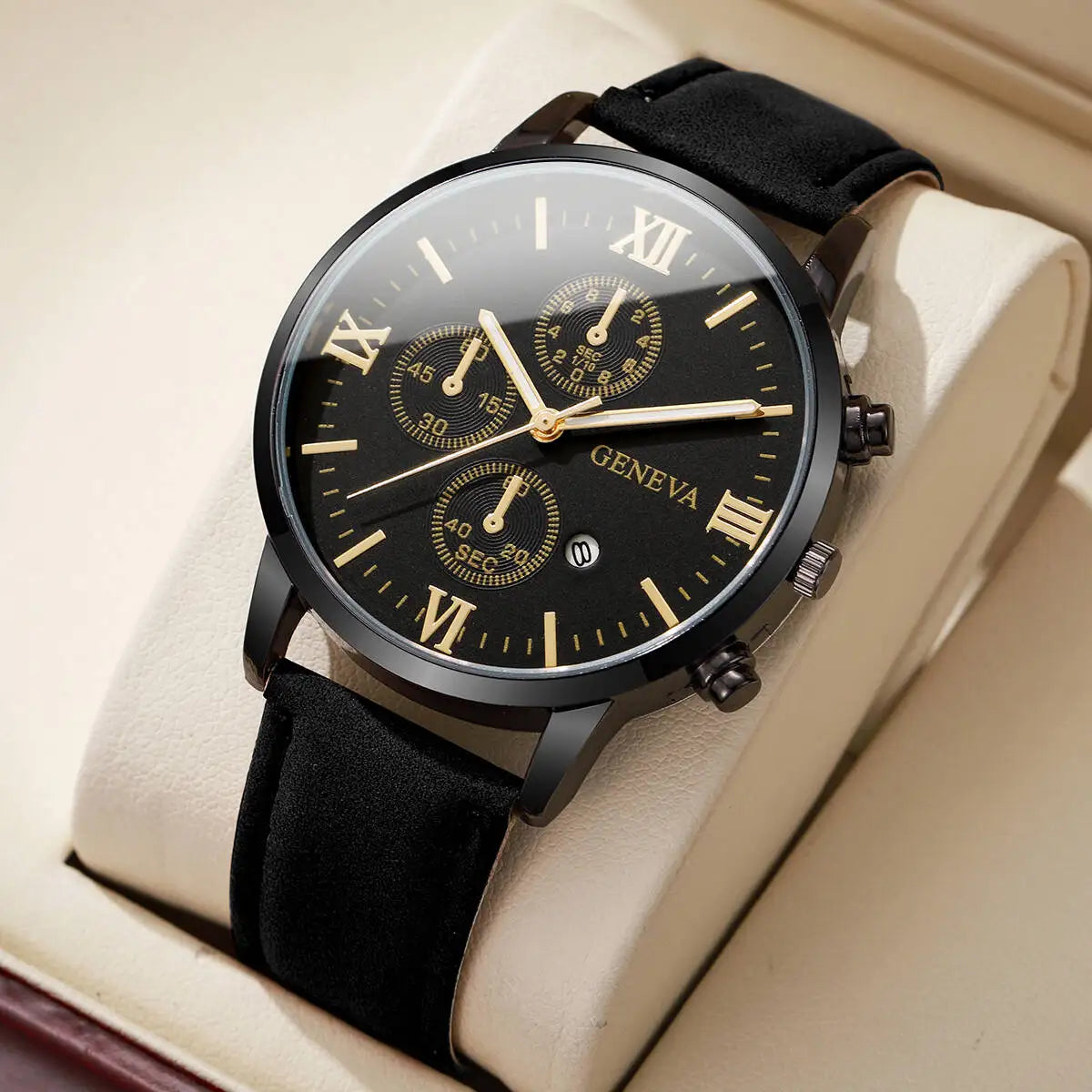 Fashion Roma Dial Men's Watch Casual Leather Strap Men Business Watches Analog Quartz Wristwatches with Calendar（Without Box） - TAVEN System LLC