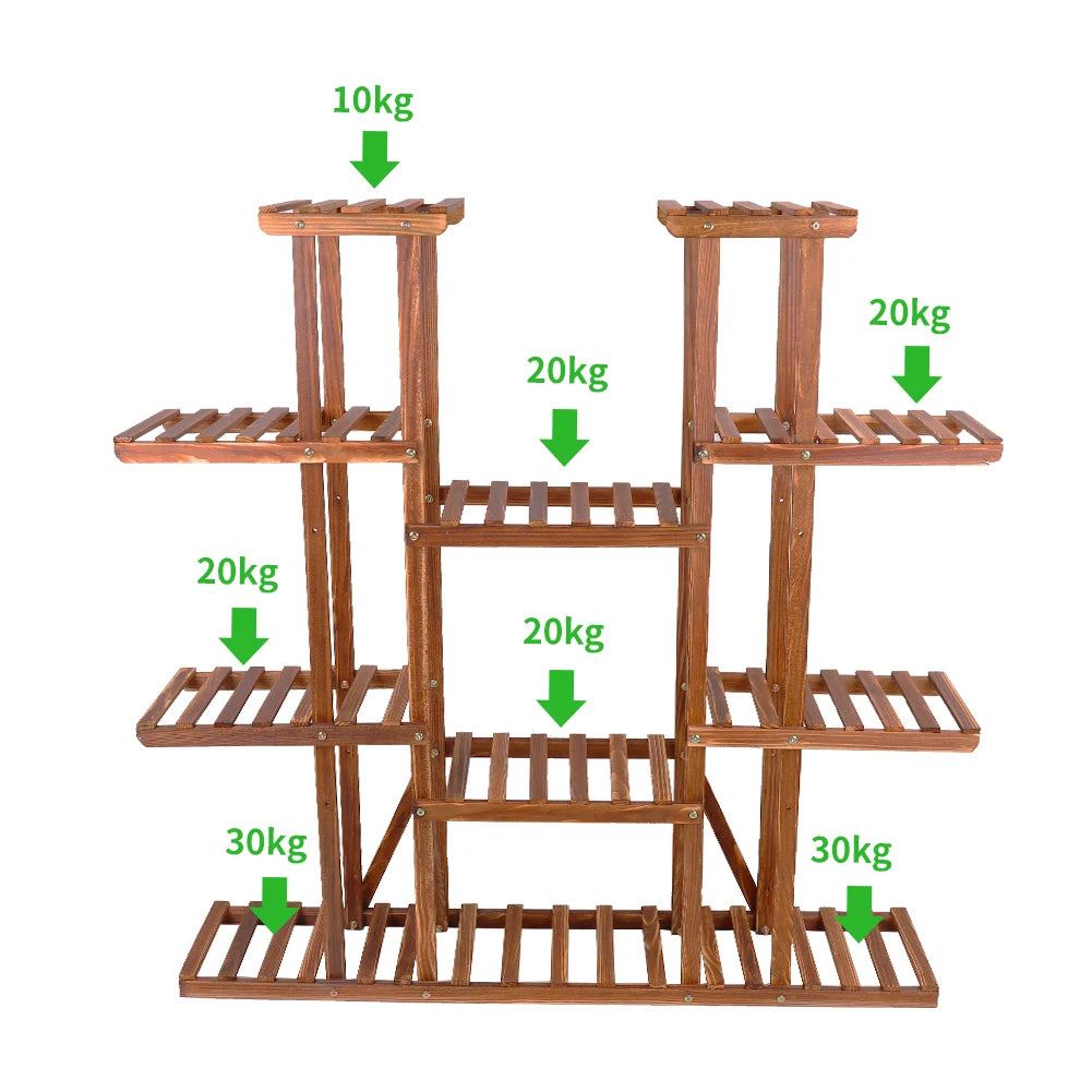 Wooden multi tier plant stand for indoor outdoor flower pots