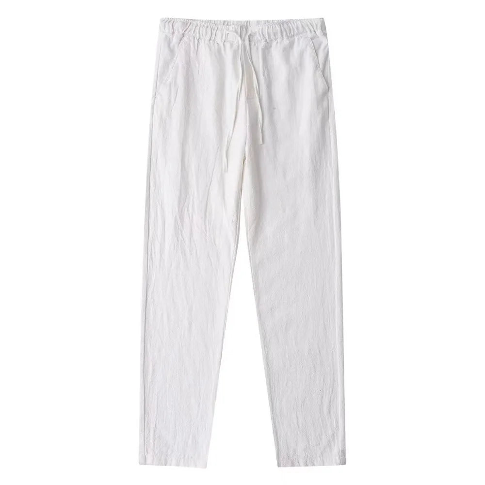 Men's Cotton Linen Pants Male Autumn New Breathable Solid Color Linen Trousers Fitness Streetwear Back With Pocket TAVEN System LLC