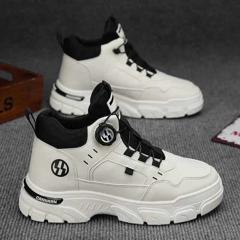 Autumn Men's Sneakers New Breathable Workwear Shoes Trendy Thick Soled Shoes Anti Slip White Casual Skateboard Shoes Ankle Boots TAVEN System LLC