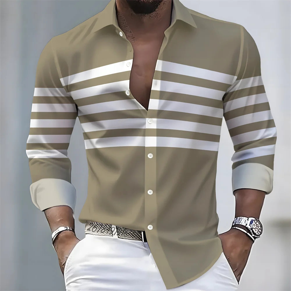 Men Striped Long Sleeve Slim Fit Casual Lapel Shirt TAVEN System LLC