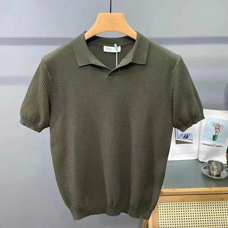 Men Ice Silk V Neck Polo Shirt Slim Fit Summer Breathable Casual Tee TAVEN System LLC