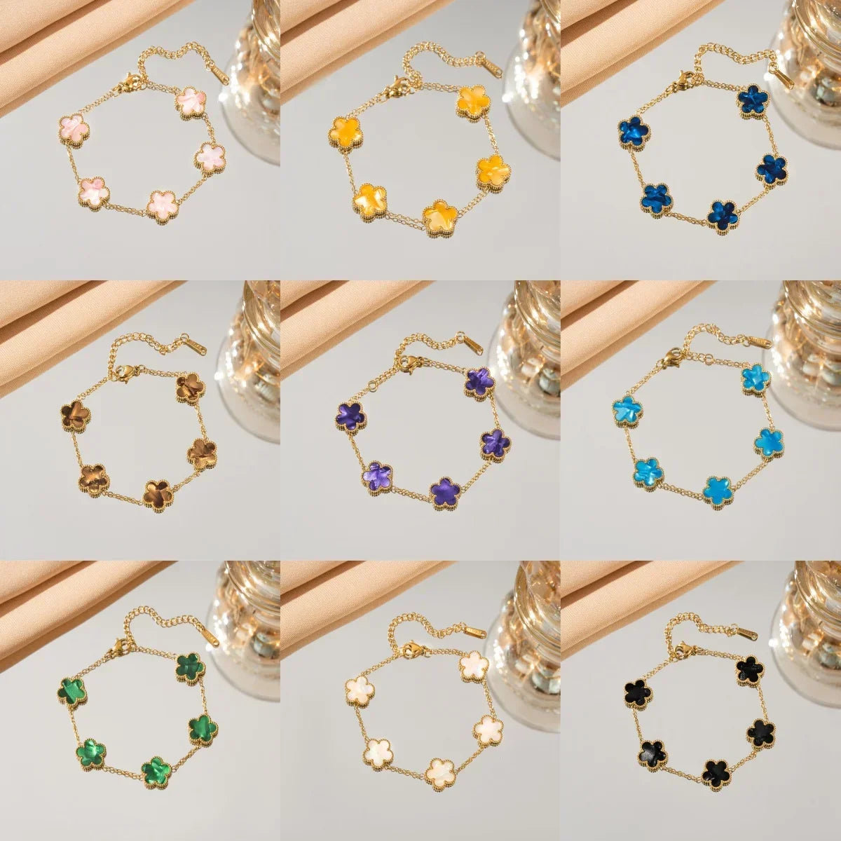 Adjustable Stainless Steel Bracelet for Women Classic Luxury Five Flower Design Fashionable Party Jewelry Gift TAVEN System LLC