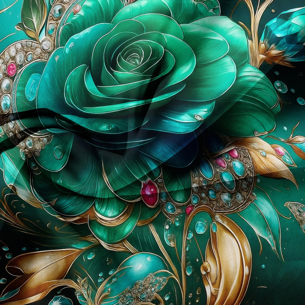3Pcs Emerald Green & Golden Floral Rose Bedding Set - Luxury Vintage Floral Print Duvet Cover With 1*Duvet Cover + 2* Pillowcase TAVEN System LLC