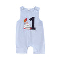 Baby Boy Striped Birthday Overalls with Cake Embroidery Outfit