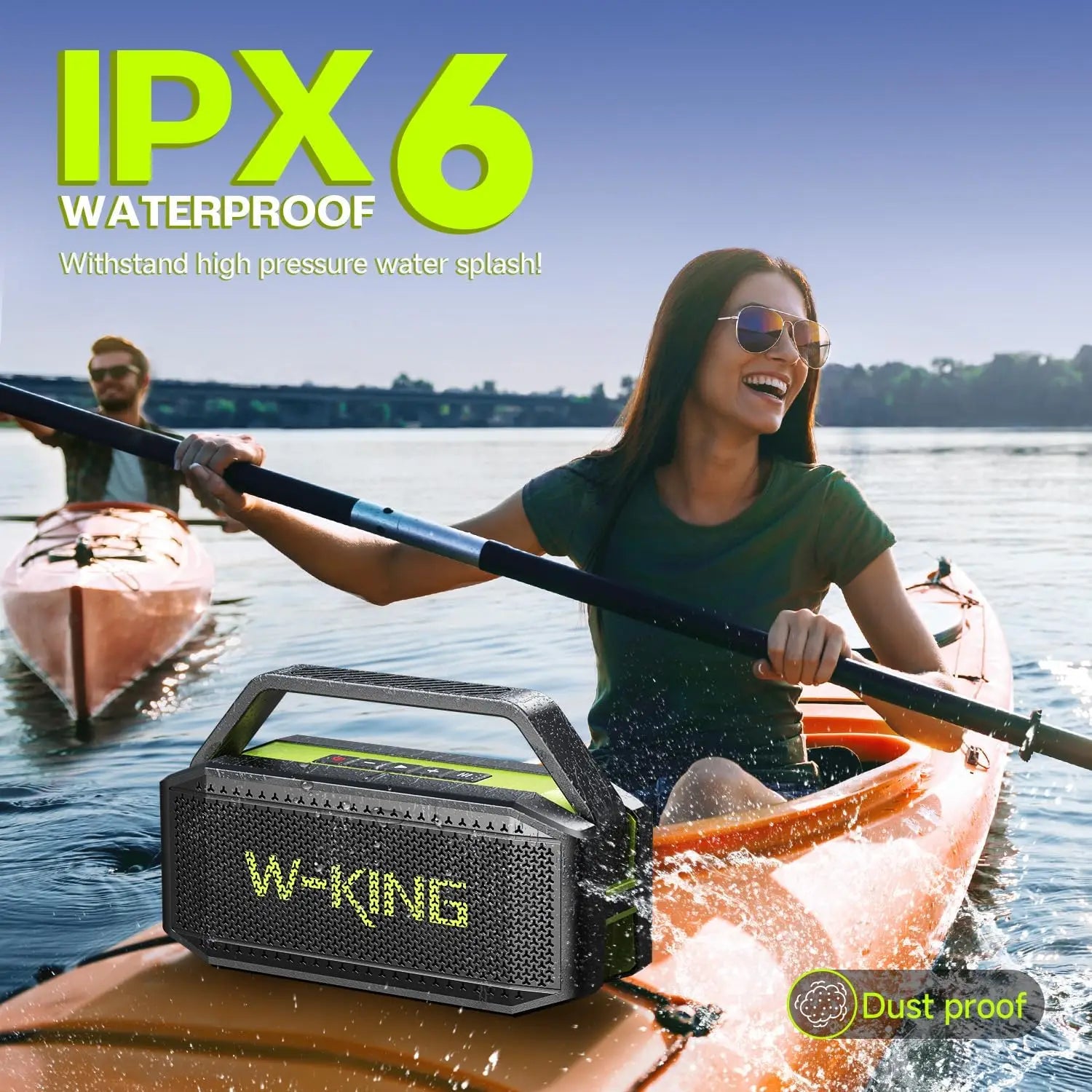 W-KING D9-1 Green Bluetooth Speaker, 100W Peak 60W HD IPX6 Portable Speaker Wireless Loud Waterproof Outdoor Party Large Boombox 2 Subwoofer/Ex-Large Passive Radiator-All Round Deep Bass/40H/PowerBank/TF/AUX/EQ TAVEN System LLC