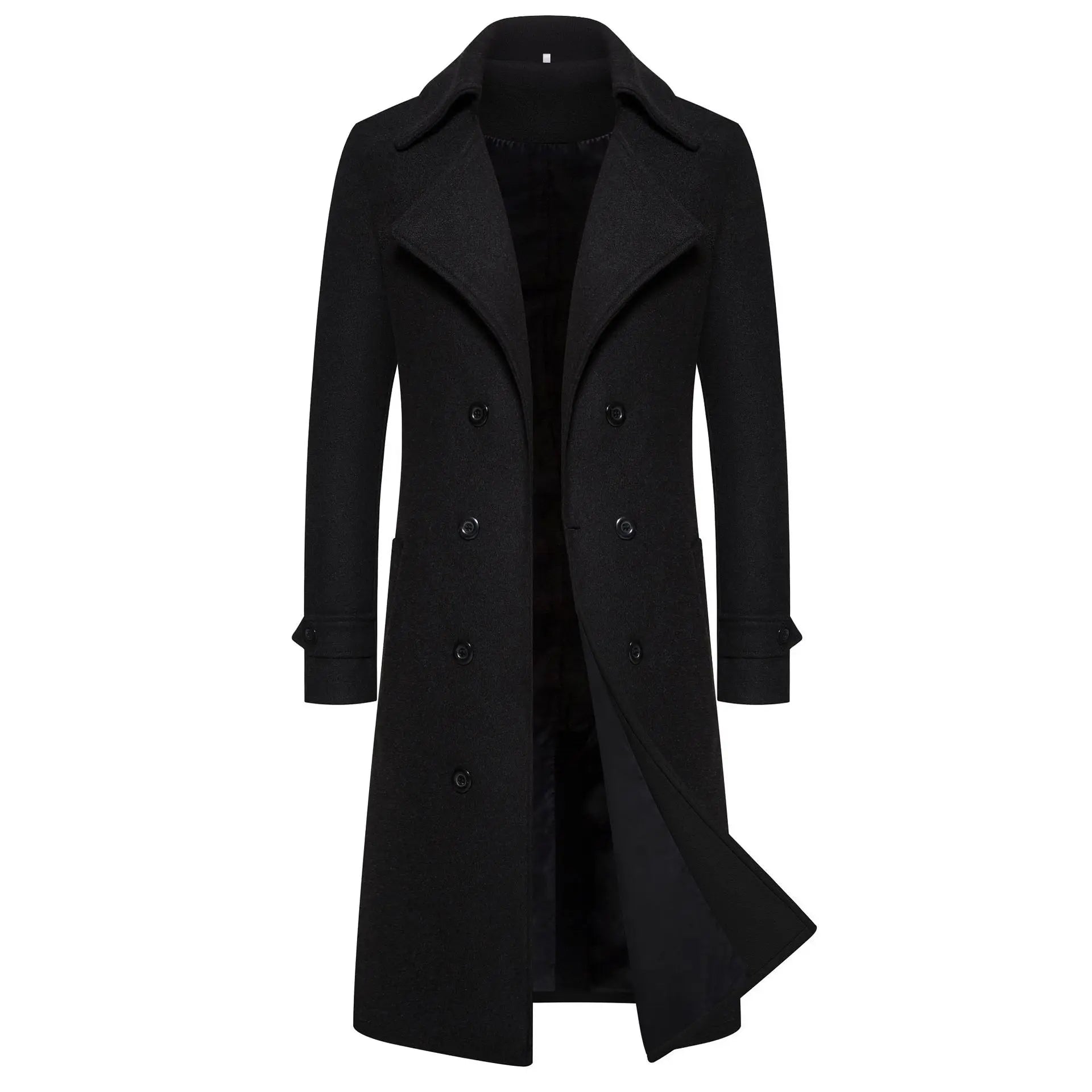 Men Double Breasted Wool Trench Coat Long Smart Casual Overcoat TAVEN System LLC