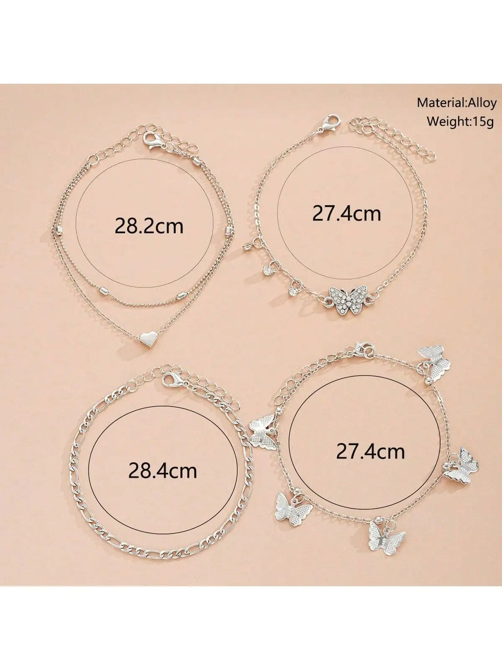 Pack of 4 Gold Anklets for Women And Girls Adjustable Butterfly Heart Starfish Multilayer Jewelry Anklet Set TAVEN System LLC