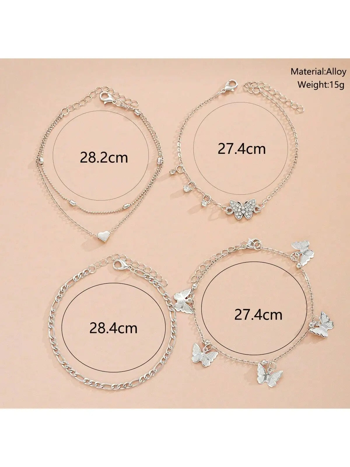 Pack of 4 Gold Anklets for Women And Girls Adjustable Butterfly Heart Starfish Multilayer Jewelry Anklet Set TAVEN System LLC