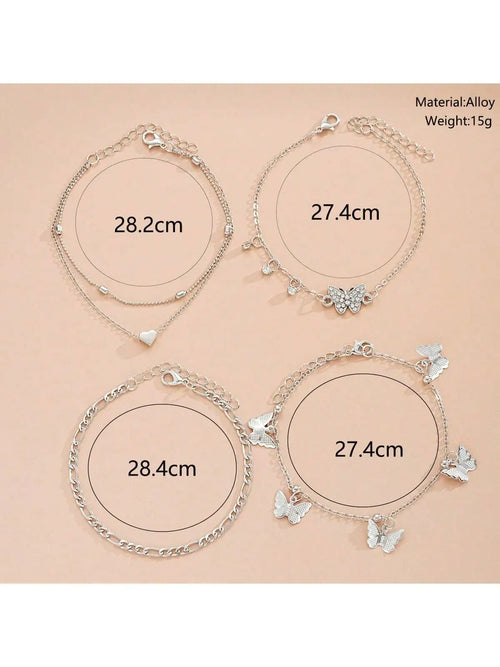 Pack of 4 Gold Anklets for Women And Girls Adjustable Butterfly Heart Starfish Multilayer Jewelry Anklet Set TAVEN System LLC