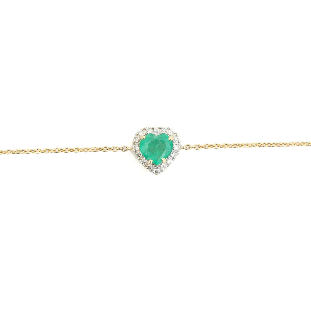 Latest Trending Products Zambian Emerald & Diamond K14 Solid Yellow Gold Spring Lock Heart Halo Bracelet Bulk Fine Jewelry TAVEN System LLC