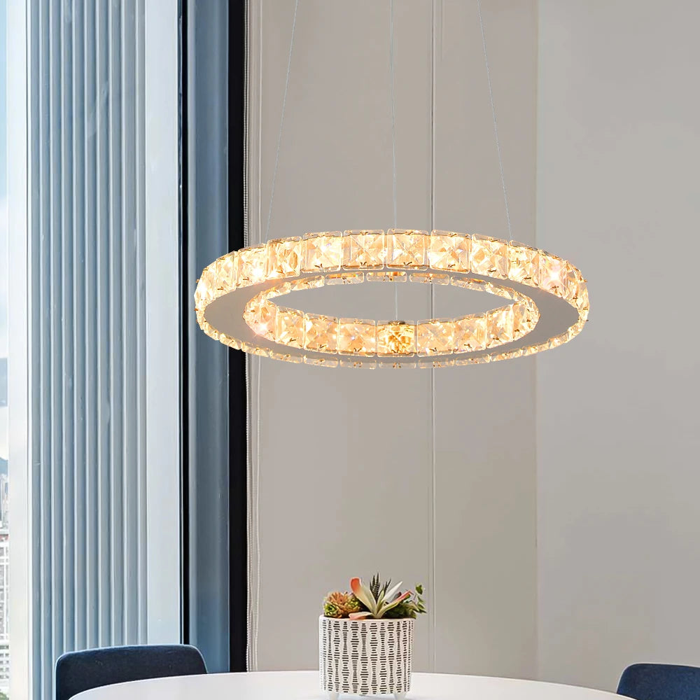 Modern Led  Pendant Light Luxury Crystal Rings Dimmable Chandelier Hanging Lustre Ceiling Lamp Living Dining Room Decor Fixture TAVEN System LLC