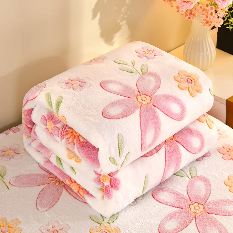1pc Floral Style Warm Bedspread Fleece Blanket Plaid Travel Shawl Sofa Nap Blanket Home Bedsheet Manta 70X100cm Suitable For Pet TAVEN System LLC