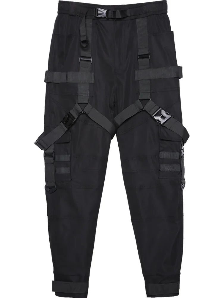 Men Hip Hop Punk Cargo Pants Techwear Ribbon Tactical Casual Pants TAVEN System LLC