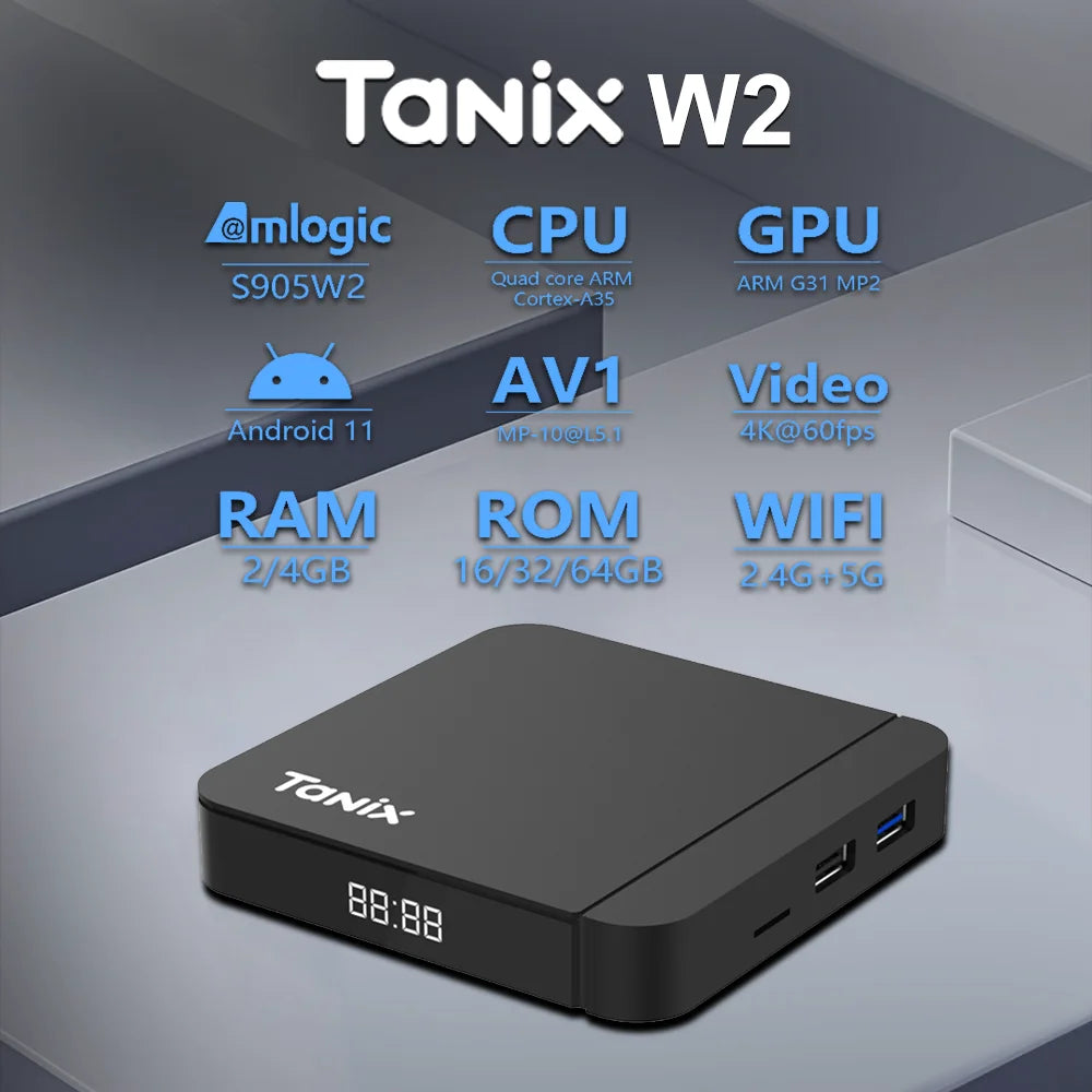 Tanix W2 Android 11 Smart TV box Amlogic S905W2 2GB 16GB 2.4G/5G Dual Wifi AV1 BT Set Top Box Media player PK Tanix TX3 TAVEN System LLC