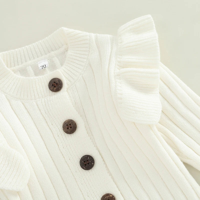 Baby Girl Knitted Long Sleeve Button Romper Spring Outfit